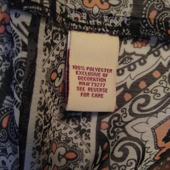 Mudd  M  button down polyester top   black/white/peach - Picture 5 of 12